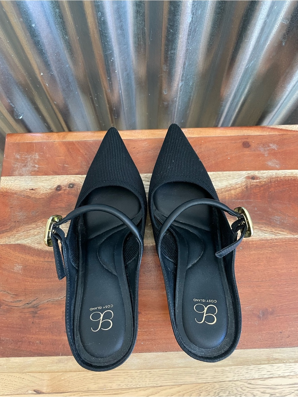 Cost Island Grace Lithe Comfortable Black Pointed Mules with Gold Buckle - Women - Picture 4 of 5